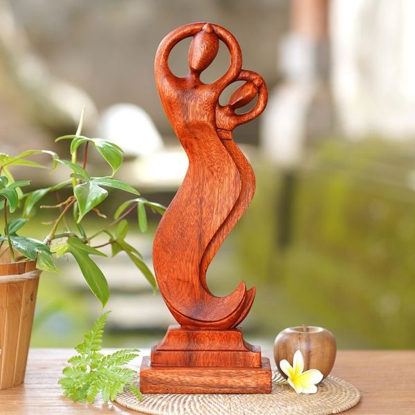 Alternate image for Artisan Hand Carved Wood Statuette of Bali Dancers Dancers Poem