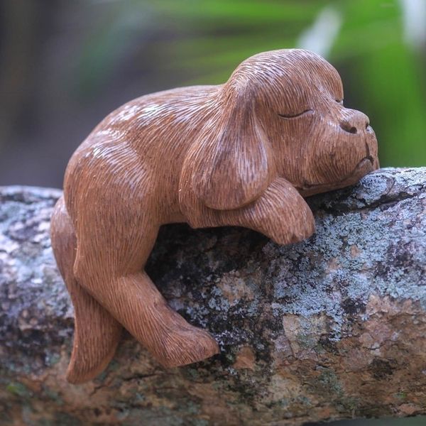 Alternate image for Sleepy Cocker Spaniel Puppy Sculpture Hand Carved in Wood Long-Haired Cocker Spaniel