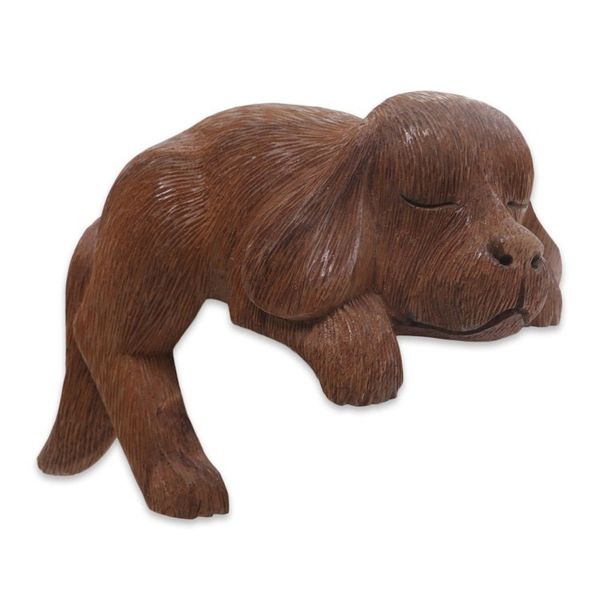 Alternate image for Sleepy Cocker Spaniel Puppy Sculpture Hand Carved in Wood Long-Haired Cocker Spaniel