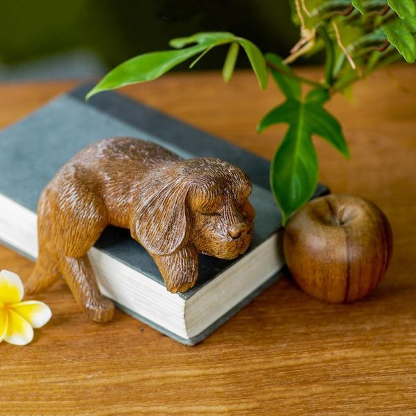 Alternate image for Sleepy Cocker Spaniel Puppy Sculpture Hand Carved in Wood Long-Haired Cocker Spaniel