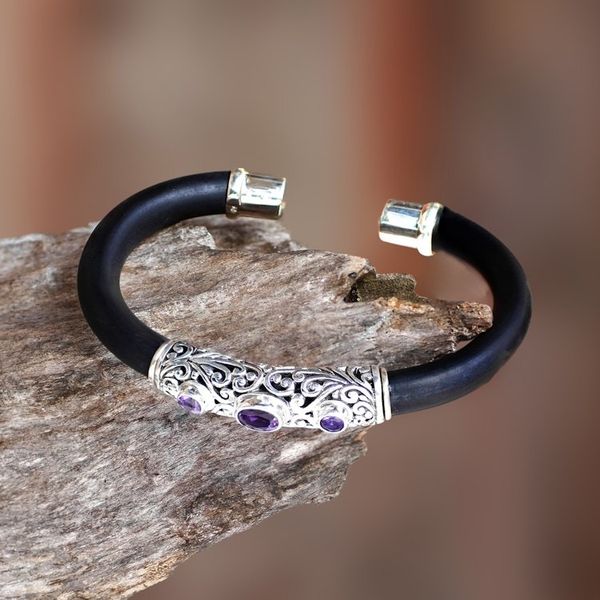 Alternate image for Sterling Silver Amethyst Cuff Bracelet from Indonesia Untouched Purple