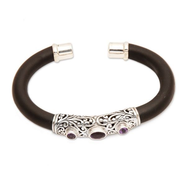 Alternate image for Sterling Silver Amethyst Cuff Bracelet from Indonesia Untouched Purple