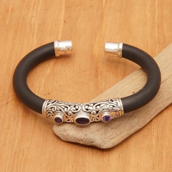 Alternate image for Sterling Silver Amethyst Cuff Bracelet from Indonesia Untouched Purple