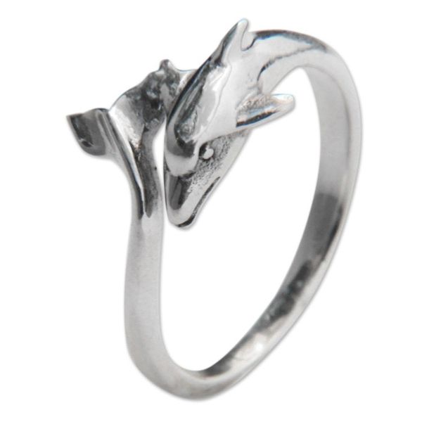Alternate image for Sterling Silver Dolphin Cocktail Ring Artisan Jewelry Baby Dolphin