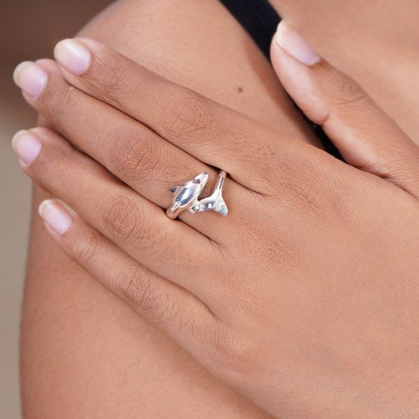 Alternate image for Sterling Silver Dolphin Cocktail Ring Artisan Jewelry Baby Dolphin