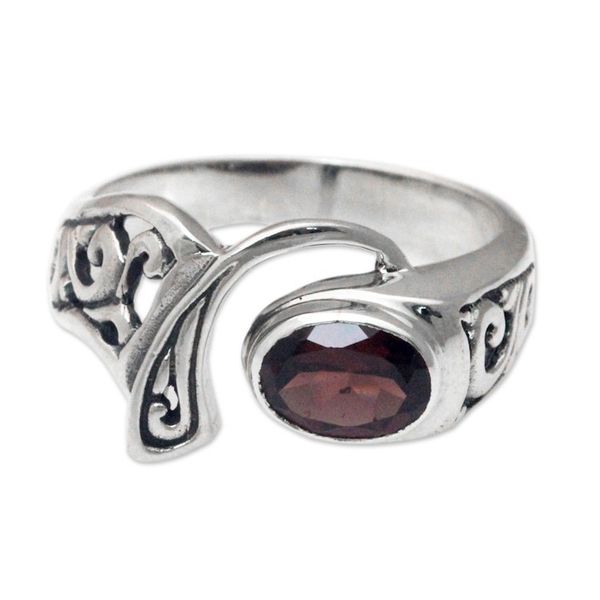 Alternate image for Ornate Asymmetrical Garnet and Sterling Silver Ring Jimbaran