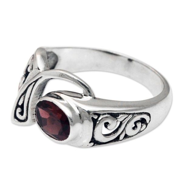 Alternate image for Ornate Asymmetrical Garnet and Sterling Silver Ring Jimbaran