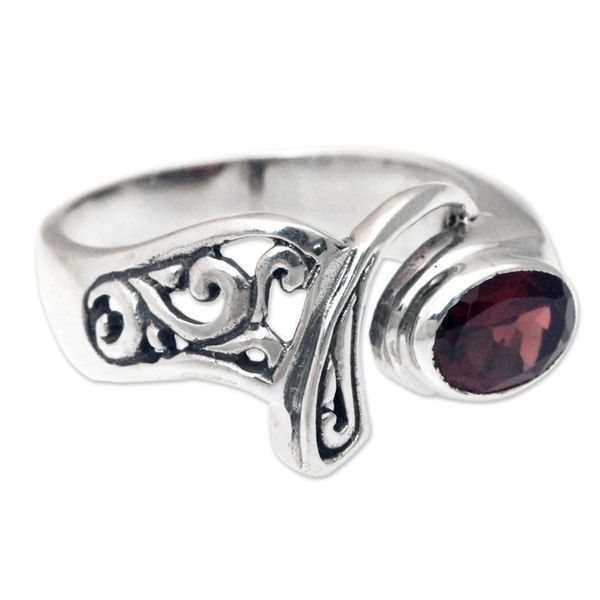 Alternate image for Ornate Asymmetrical Garnet and Sterling Silver Ring Jimbaran