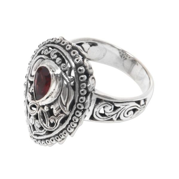 Alternate image for Pear Shaped Sterling Silver Cocktail Ring with Garnet Lotus Spirit