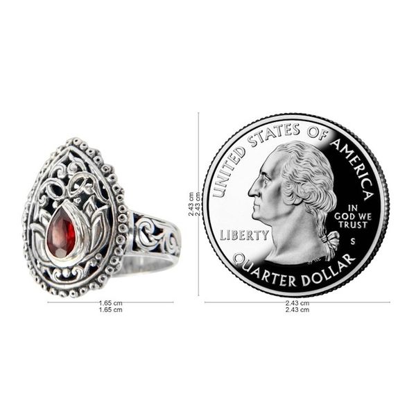 Alternate image for Pear Shaped Sterling Silver Cocktail Ring with Garnet Lotus Spirit
