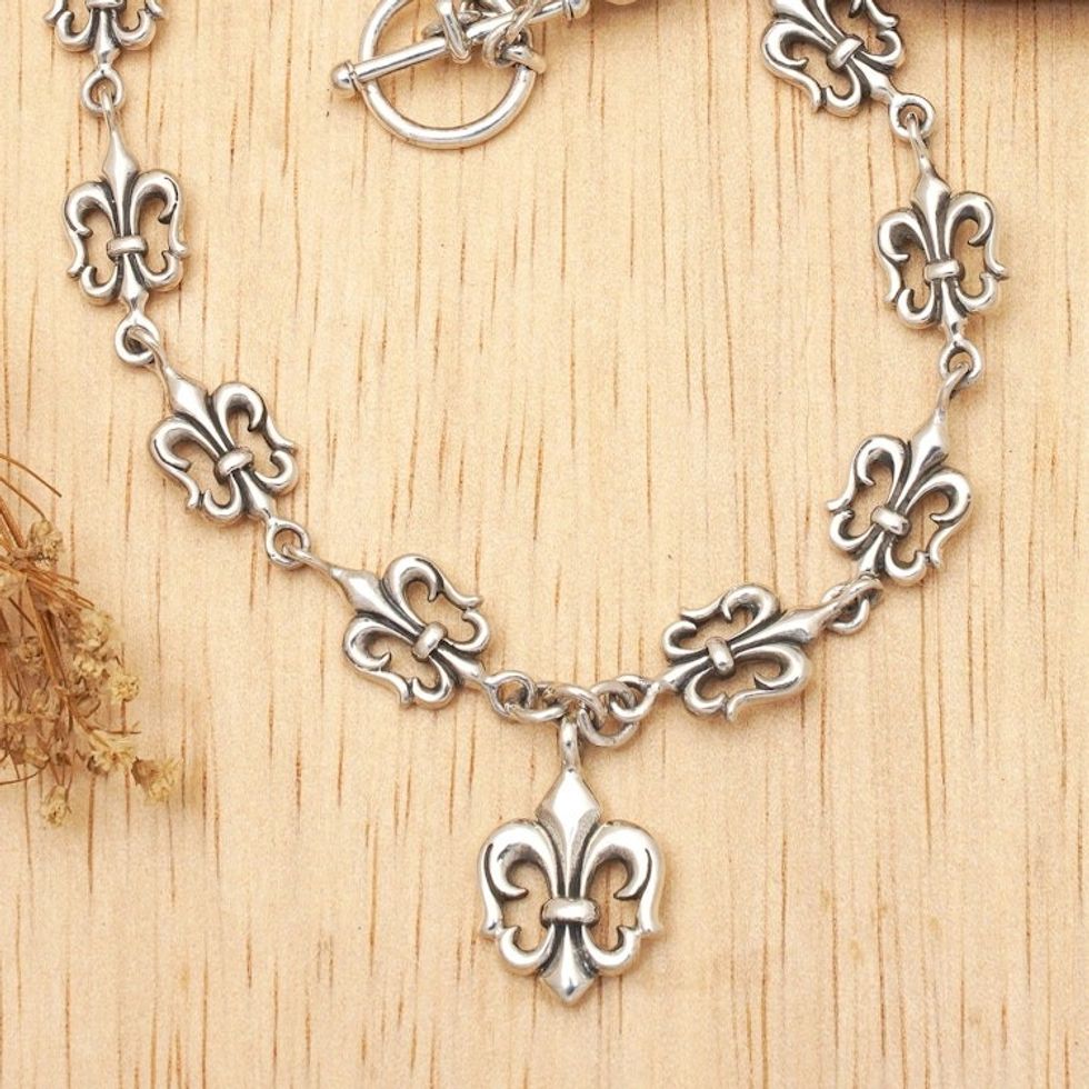 Balinese Silver Link Necklace for Women 'Fleur de Lis'