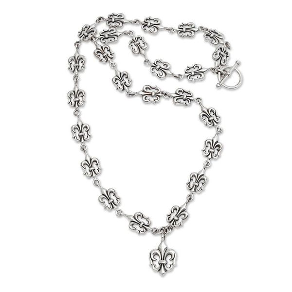 Alternate image for Balinese Silver Link Necklace for Women Fleur de Lis