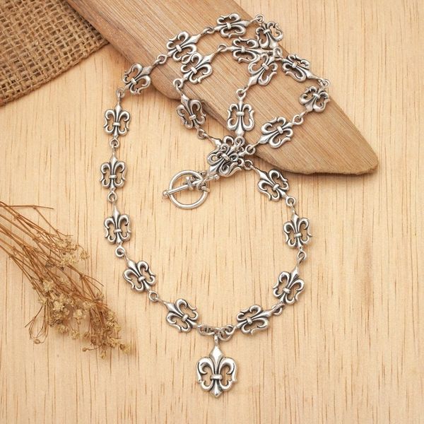 Alternate image for Balinese Silver Link Necklace for Women Fleur de Lis
