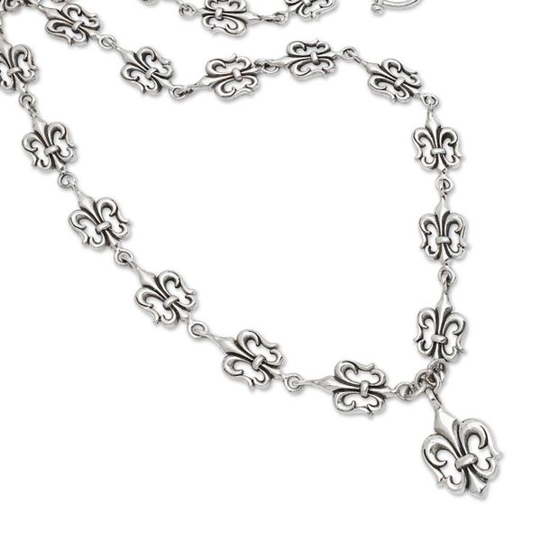 Alternate image for Balinese Silver Link Necklace for Women Fleur de Lis