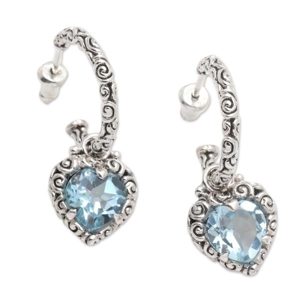 Alternate image for Blue Topaz Hearts in Sterling Silver Half Hoop Earrings Love Sparkles