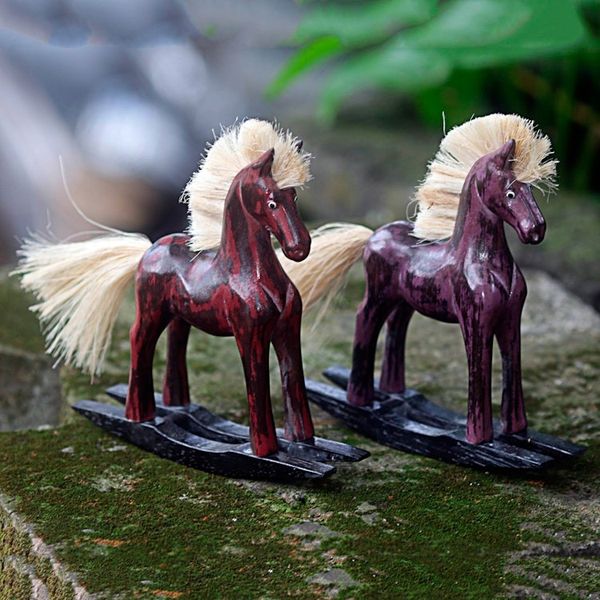 Alternate image for Hand Made Wood Sculptures Rocking Horses Pair Indonesia Red and Purple Horses
