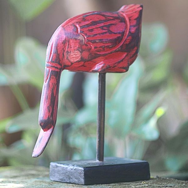 Alternate image for Hand Carved Wood Sculpture of a Red Duck from Indonesia Red Duck