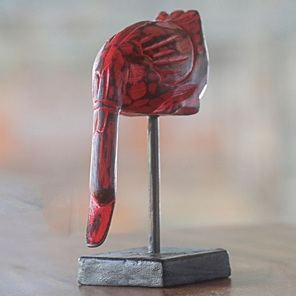 Alternate image for Hand Carved Wood Sculpture of a Red Duck from Indonesia Red Duck