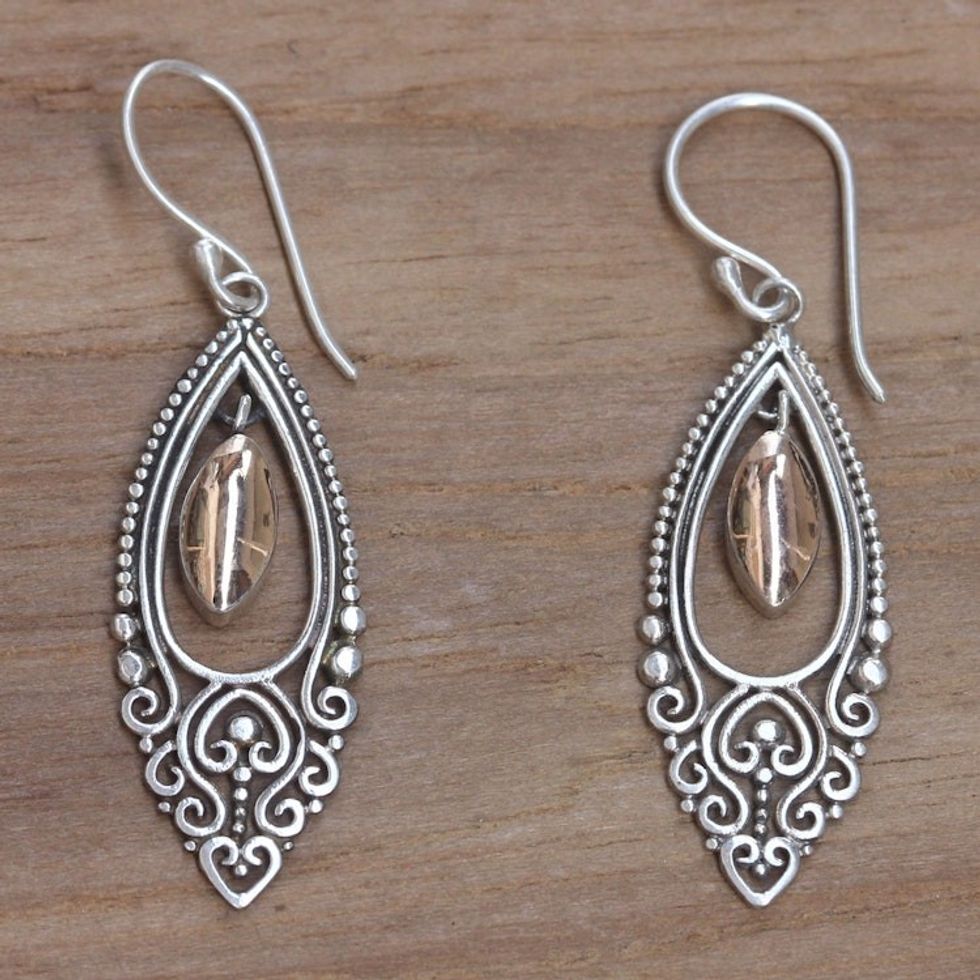 Gold accent dangle earrings 'Balinese Peacock'