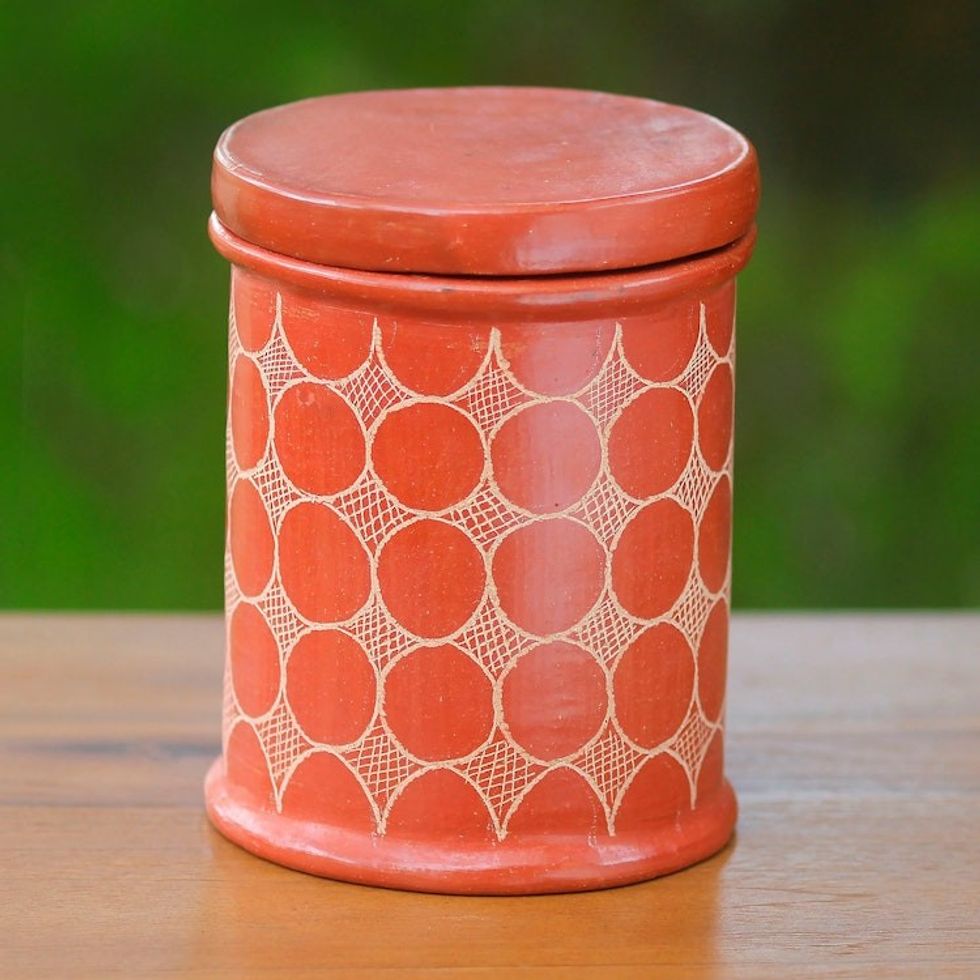 Hand Made Brown Terracotta Jar and Lid 'Sun Echo'