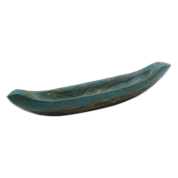 Alternate image for Green Hand Carved Boat Theme Catchall Vintage Green Canoe