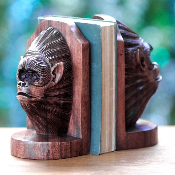 Alternate image for Balinese Artisan Crafted Signed Orangutan Bookends Pair Orangutan Couple