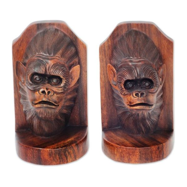Alternate image for Balinese Artisan Crafted Signed Orangutan Bookends Pair Orangutan Couple