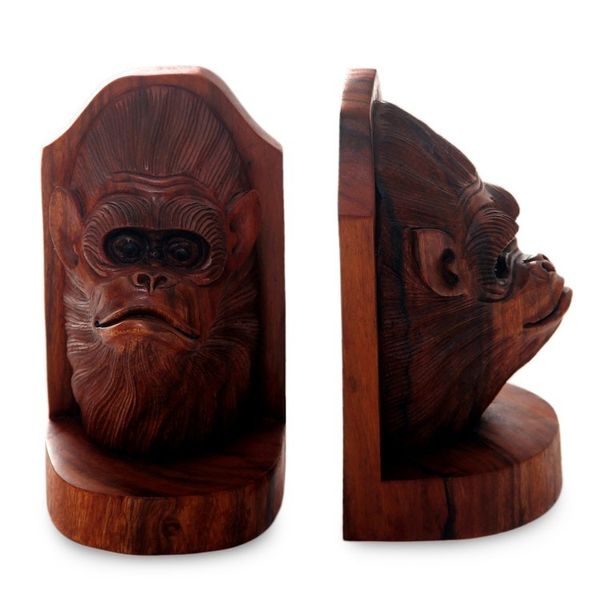 Alternate image for Balinese Artisan Crafted Signed Orangutan Bookends Pair Orangutan Couple