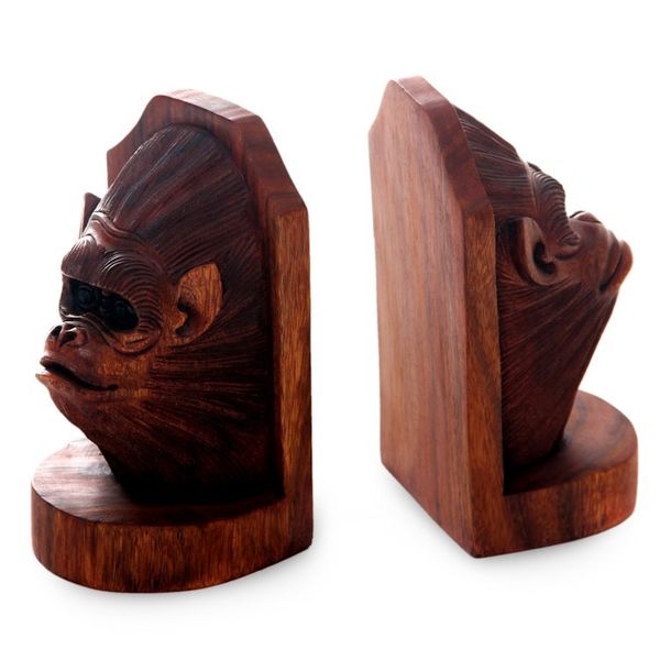 Alternate image for Balinese Artisan Crafted Signed Orangutan Bookends Pair Orangutan Couple