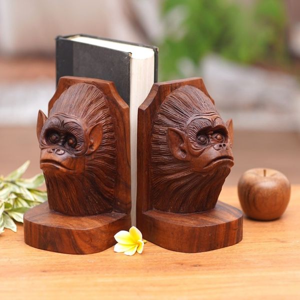 Alternate image for Balinese Artisan Crafted Signed Orangutan Bookends Pair Orangutan Couple