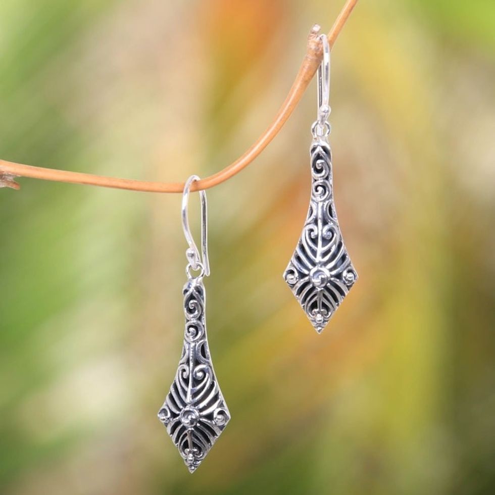 Sterling Silver 925 Handcrafted Balinese Dangle Earrings 'Flying Kites'