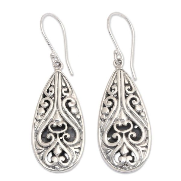 Alternate image for Handcrafted Balinese Sterling Silver Hook Earrings Bali Fern Labyrinth