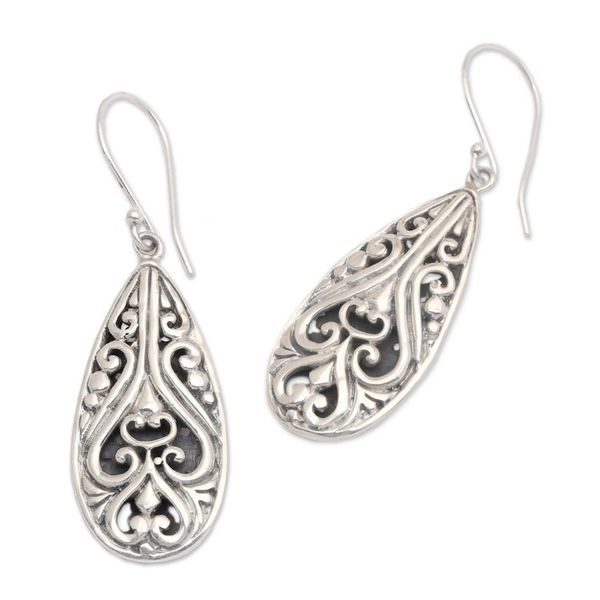Alternate image for Handcrafted Balinese Sterling Silver Hook Earrings Bali Fern Labyrinth