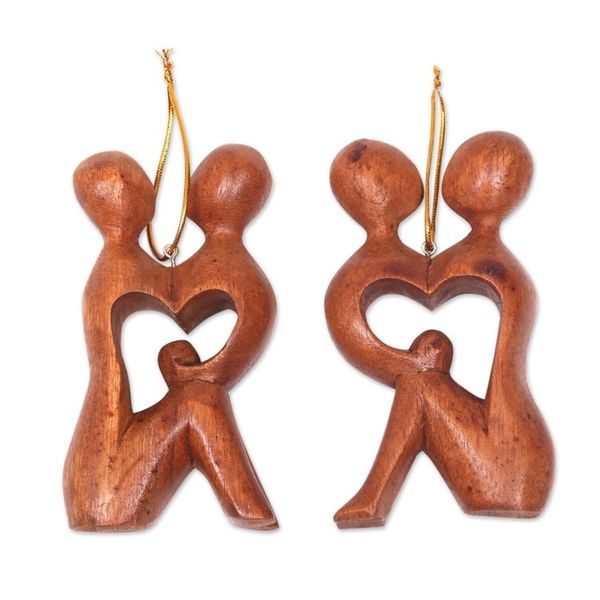 Alternate image for 2 Heart Shaped Romantic Ornaments Hand Carved Wood Sculpture Look Into My Eyes