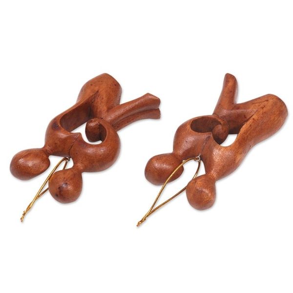 Alternate image for 2 Heart Shaped Romantic Ornaments Hand Carved Wood Sculpture Look Into My Eyes