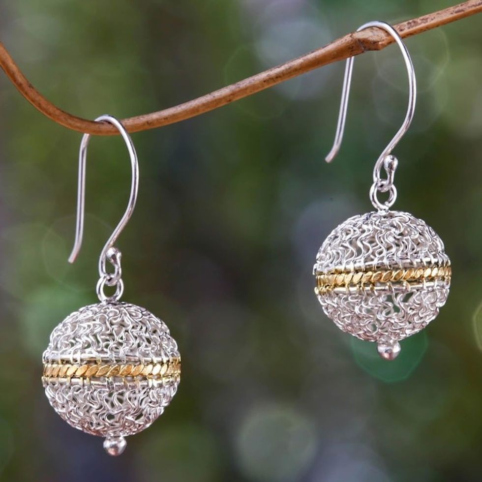 Sterling Silver and Gold Accent Dangle Earrings 'Shining Lantern'