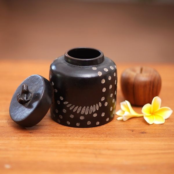 Alternate image for Indonesian Artisan Crafted Spotted Ceramic Jar with Lid Frog Song