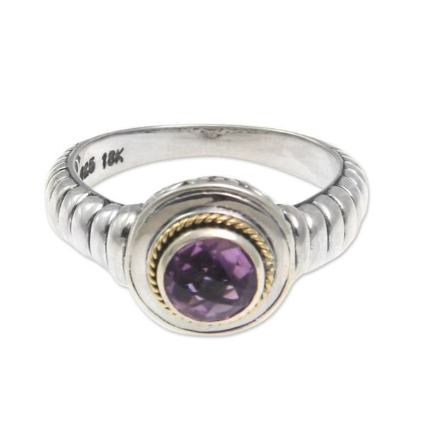 Alternate image for Artisan Crafted Amethyst and Sterling Silver Ring Bali Wisdom