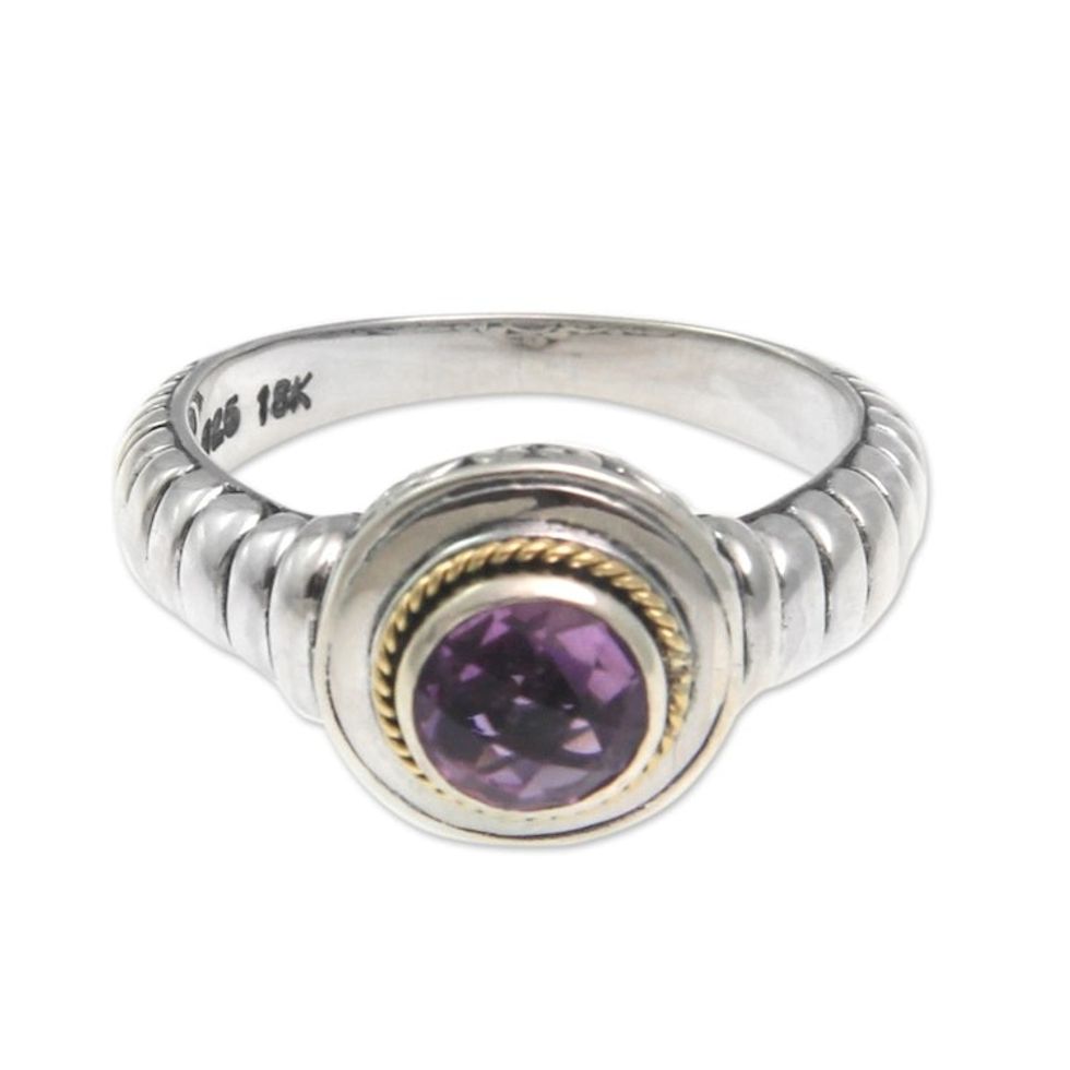 Artisan Crafted Amethyst and Sterling Silver Ring 'Bali Wisdom'