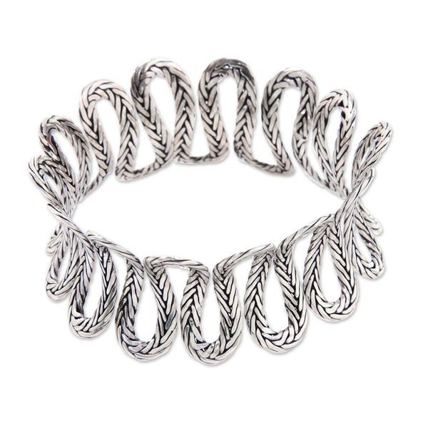 Alternate image for Unique Balinese Fair Trade Wide Silver Bangle The River