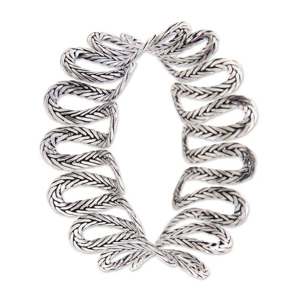 Alternate image for Unique Balinese Fair Trade Wide Silver Bangle The River