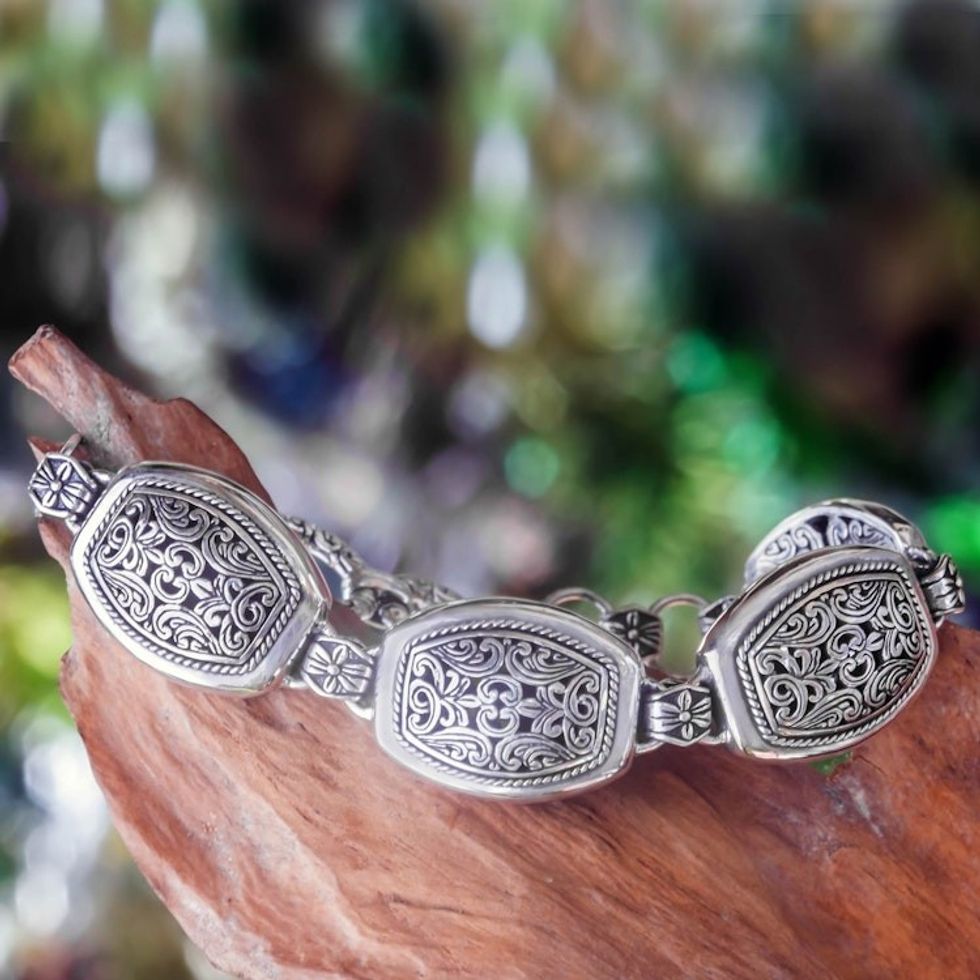 Ornate Indonesian Silver Link Bracelet 'Karimunjawa Islands'