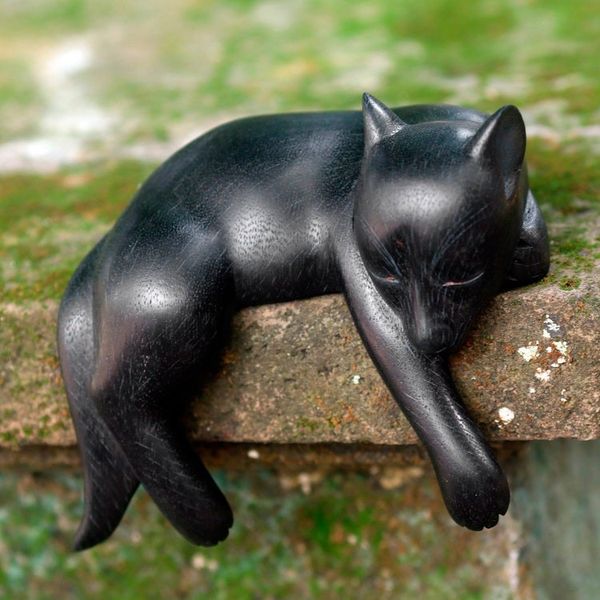 Alternate image for Black Wood Sleeping Dog Statuette from Suar Wood Kintamani Dog