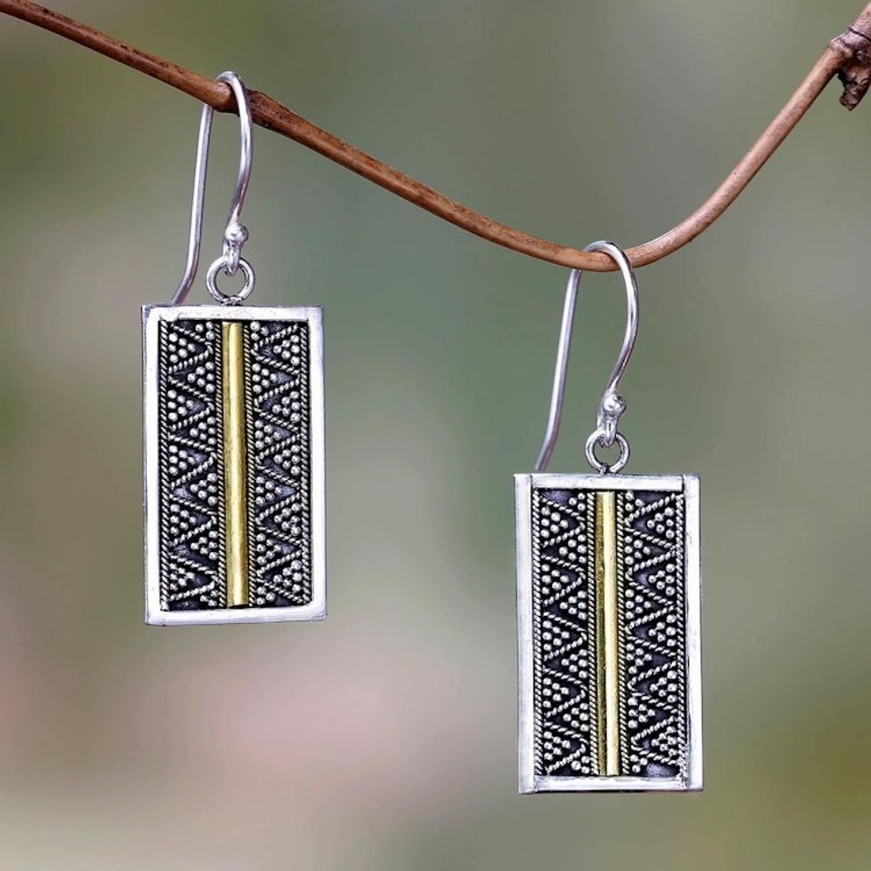 Fair Trade Silver Earrings with 18k Gold Accents 'Temple Gate'