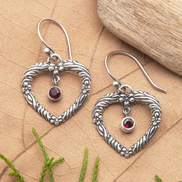 Alternate image for Sterling Silver and Garnet Dangle Earrings from Indonesia Steal My Heart