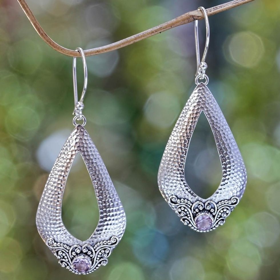 Sterling Silver and Amethyst Dangle Earrings from Bali 'Purple Sukawati Glamour'