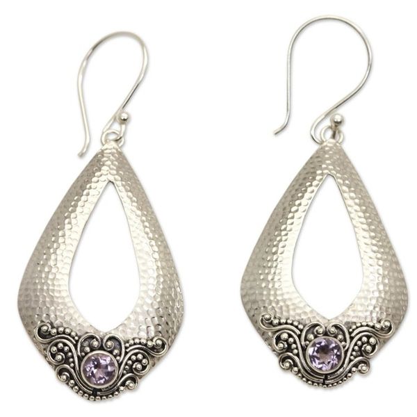 Alternate image for Sterling Silver and Amethyst Dangle Earrings from Bali Purple Sukawati Glamour