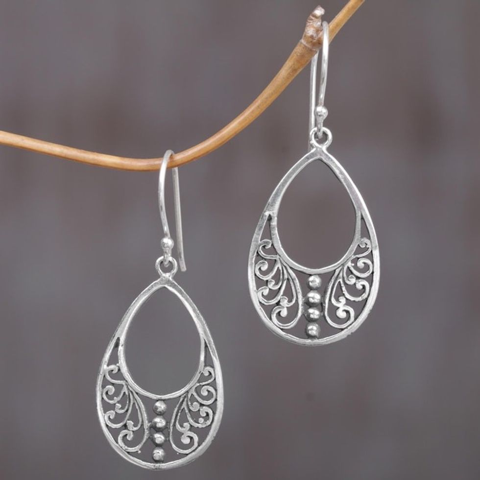 Sterling Silver Openwork Dangle Earrings from Indonesia 'Young Beauty'