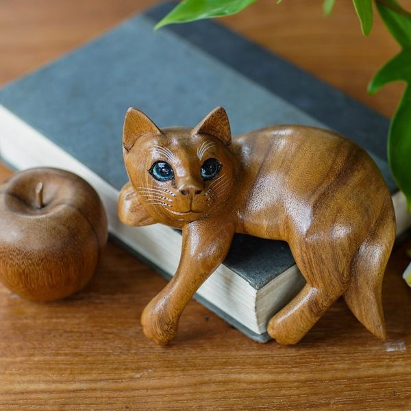 Alternate image for Signed Balinese Ginger Cat Sculpture Ginger Cat Relaxes