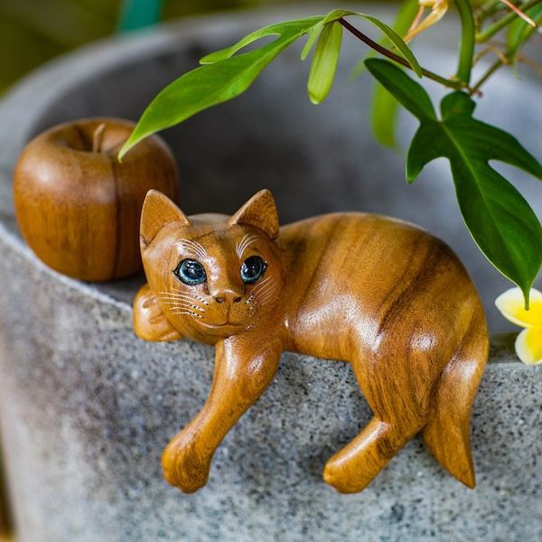 Alternate image for Signed Balinese Ginger Cat Sculpture Ginger Cat Relaxes